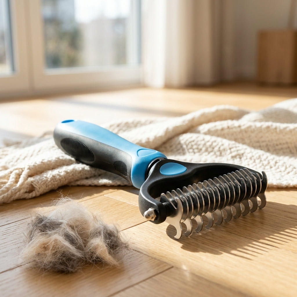 Pet deshedding rake — Home Grooming Scene | Generated by Modelize